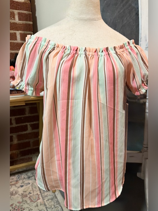 Live 4 Truth Tops - Live 4 Truth Off-Shoulder Striped Blouse in Peach, Pink & Mint